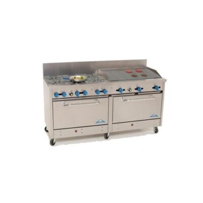 Comstock-Castle 2F330-3RB 72″ Gas Restaurant Range w/ (6) Open Burners, (1) 36″ Charbroiler, (2) Standard Ovens, 312.000 BTU