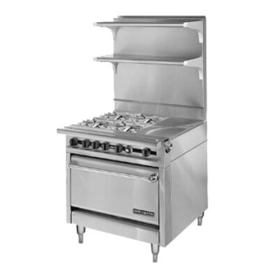 American Range HD34-1HT-4-1 34″ Gas Heavy Duty Range w/ (4) Open Burners, (1) 11″ Hot Top, (1) Standard Oven,190.000 BTU