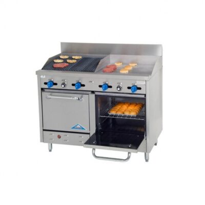 Comstock-Castle F3218-18-2.5RB 48″ Gas Restaurant Range w/ (1) 18″ Griddle, (1) 30″ Charbroiler, (2) Space Saver Ovens, 166.000 BTU