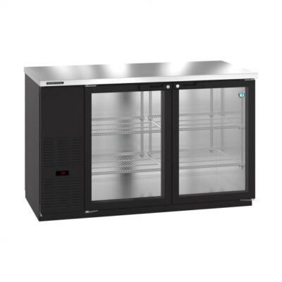 Hoshizaki BB59-G 59″ Two Section Black 2 Swinging Glass Door Back Bar Cooler, 18.45 cu. ft.