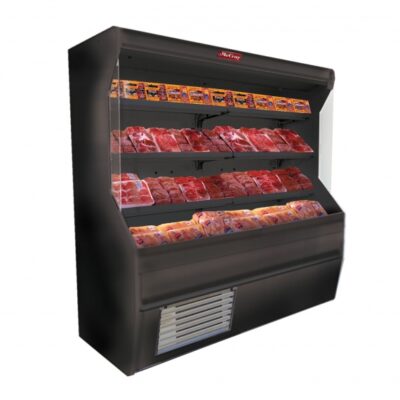 Howard-McCray R-M32E-12-B-LED 146” Vertical Open Air Curtain Meat Merchandiser in Black, Remote Refrigeration, 3 Shelves, w/ LED Lighting