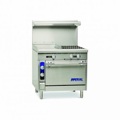 Imperial IHR-G18-2-C 36″ Gas Heavy Duty Range w/ (2) Open Burners, 18″ Griddle, (1) Convection Oven, 155.000 BTU