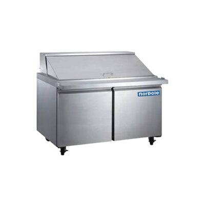 Norpole NP2R-SWMT Mega Top Refrigerated Prep Table w/ 2 Doors, 2 Shelves, 9.5 Cu Ft, 18 Pans