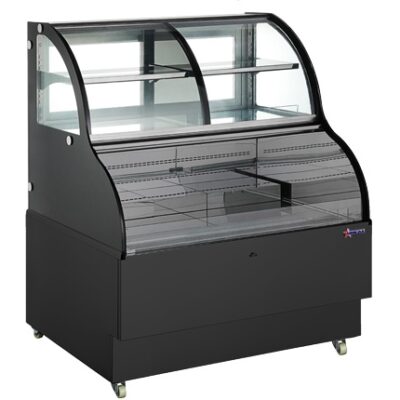 Omcan USA 47277 Dual Serve Refrigerated Display Case in Black, Combination Service, w/ Glass Sides, 16.53 cu. ft.