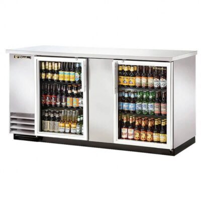 True TBB-3G-S-HC-LD 69″ Two Glass Swing Door Stainless Steel Back Bar Cooler with LED