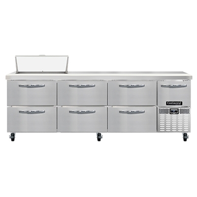 Continental Refrigerator RA93N8-D 93″ 6 Drawer 1 Half Door Refrigerated Sandwich / Salad Prep Table, 6 Drawers