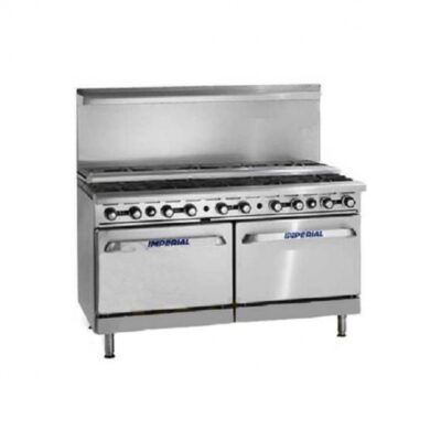 Imperial IR-10-SU 60″ Gas Restaurant Range, (10) Open Burners w/ 5 Step-Up, (2) Standard Ovens, 390.000 BTU